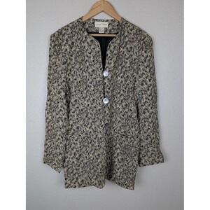 Vintage Casual Corner Jacket Womens‎ 16 Black Beige Abstract Button Front 90s